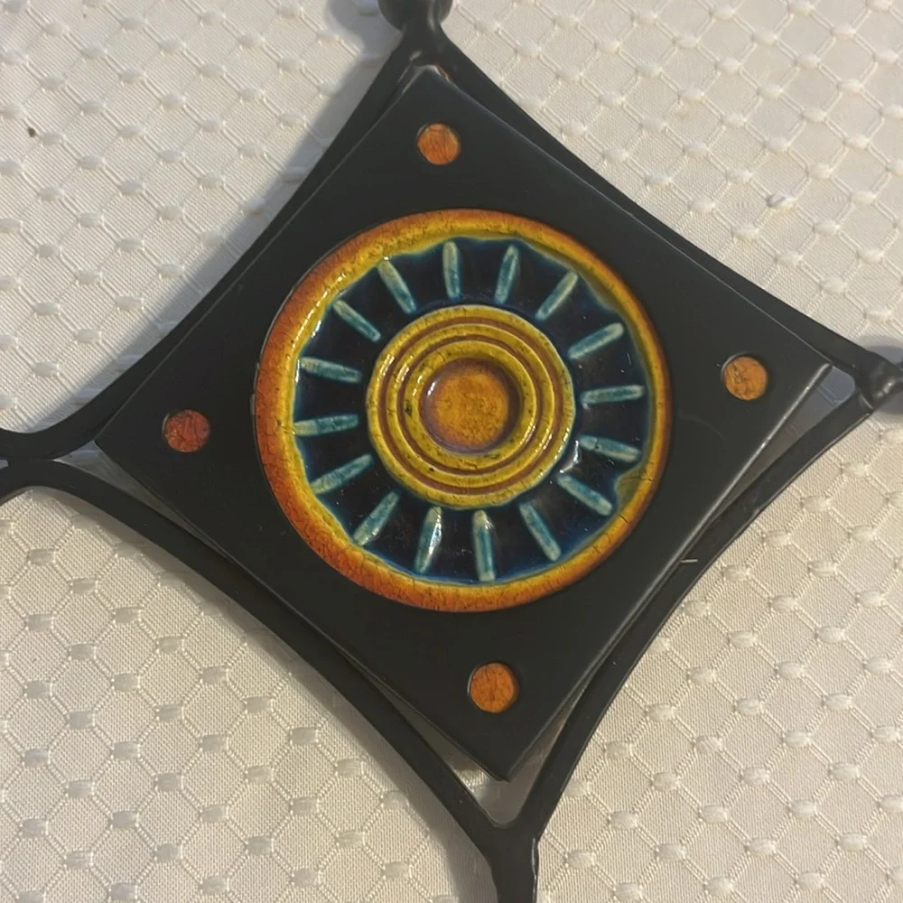 Pair Ceramic Tile Hook Sunburst Suns For Purse Clothes Hanging Key Hanger
